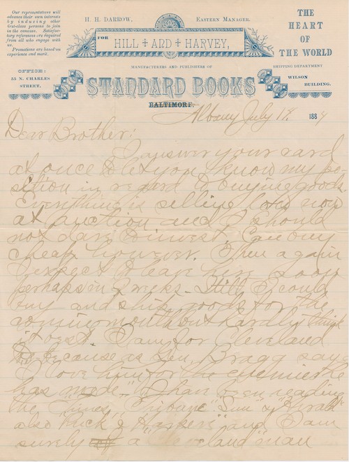 Hubert Darrow to Unknown, July 14, 1884, page one