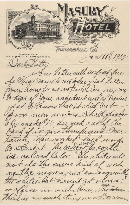 Hubert Darrow to Jennie Darrow Moore, January 11, 1902, page one