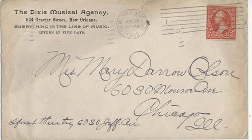 Hubert Darrow to Mary Darrow Olson, June 26, 1902, envelope front
