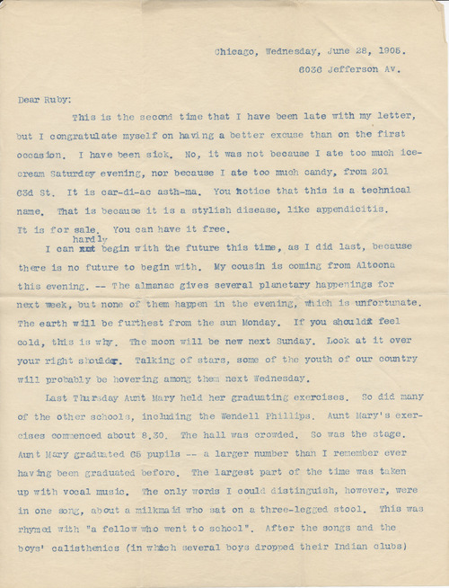 Karl K. Darrow to Ruby J. Splitstone, June 28, 1905, page one