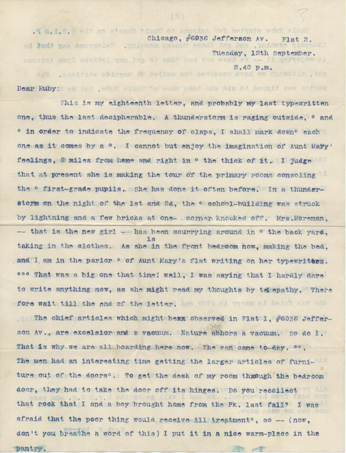 Karl K. Darrow to Ruby J. Splitstone, September 12, 1905, page one