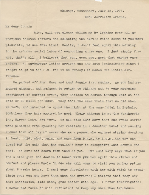 Karl K. Darrow to Ruby J. Splitstone, July 18, 1906, page one