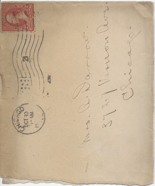 Mary Elizabeth Darrow to Ammirus Darrow, October 30, ????, envelope