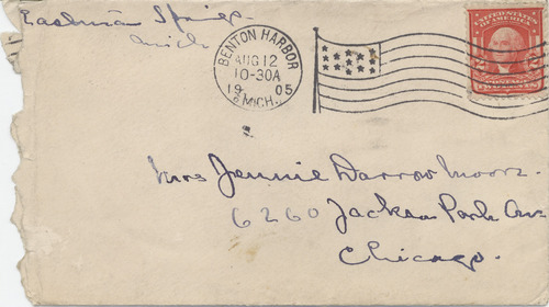 Mary Elizabeth Darrow to Jennie Darrow Moore, August 12, 1905, envelope front