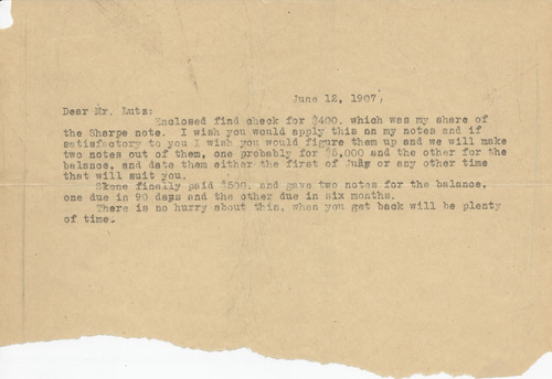 Jacob C. Lutz to Clarence Darrow, June 12, 1907, page one