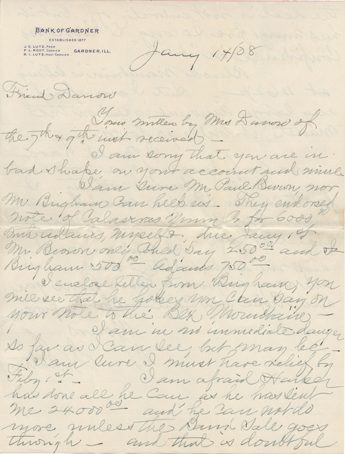 Jacob C. Lutz to Clarence Darrow, January 14, 1908, page one