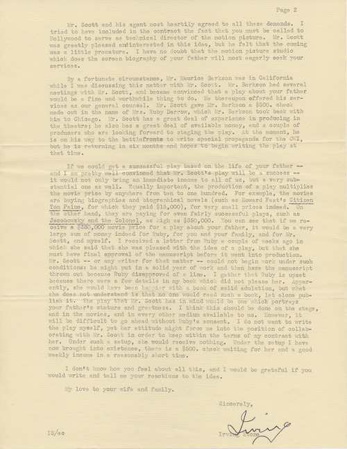 Irving Stone to Paul Darrow, June 24, 1944, page two