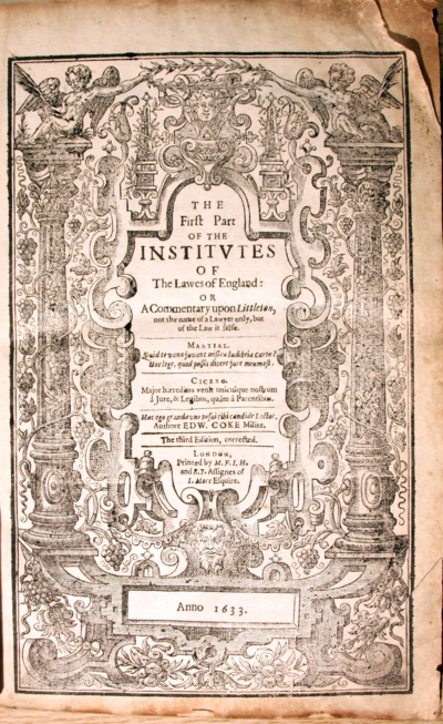 third edition of 'Coke on Littleton' printed in 1633
