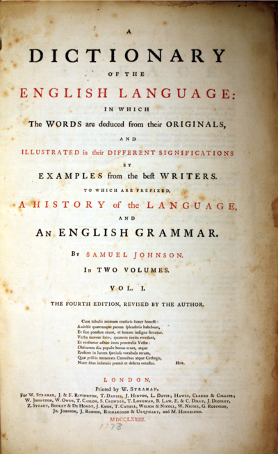 title page of 'A Dictionary of the English Language'