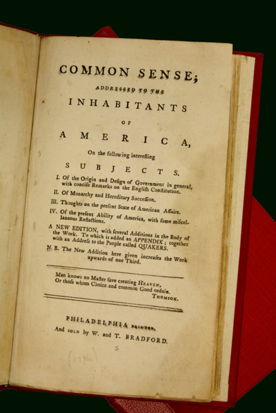 Title page of Common Sense; Addressed to the Inhabitants of America