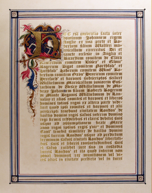 Ornate printing of Magna Carta
