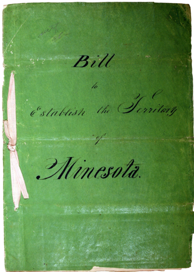 'Bill to Establish the Territory of Minnesota' - green cover, bound with a ribbon