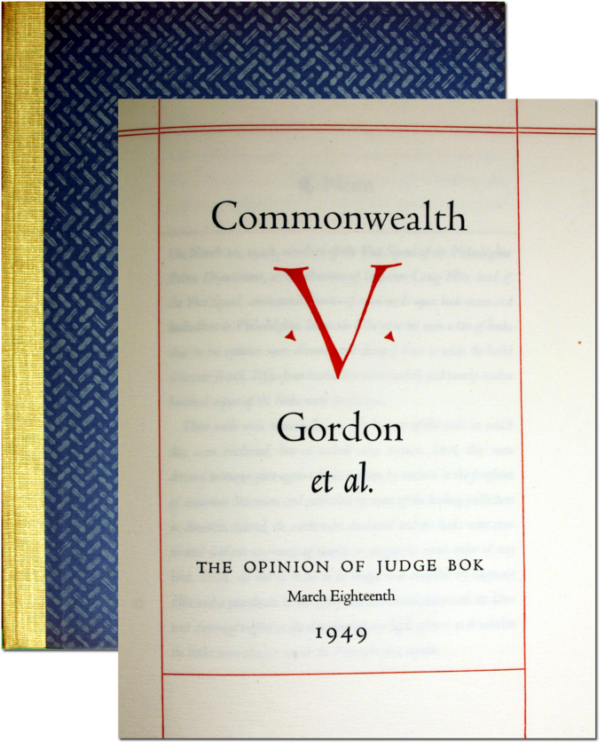Title page of 'Commonwealth V. Gordon et al.' The 'V' is large and centered in bright red.