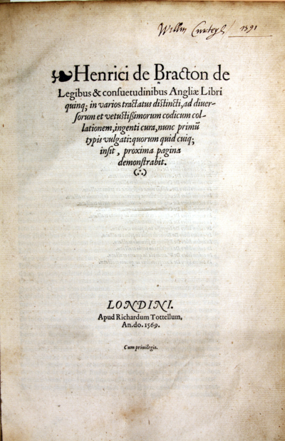 title page of Henry de Bracton, d.1268